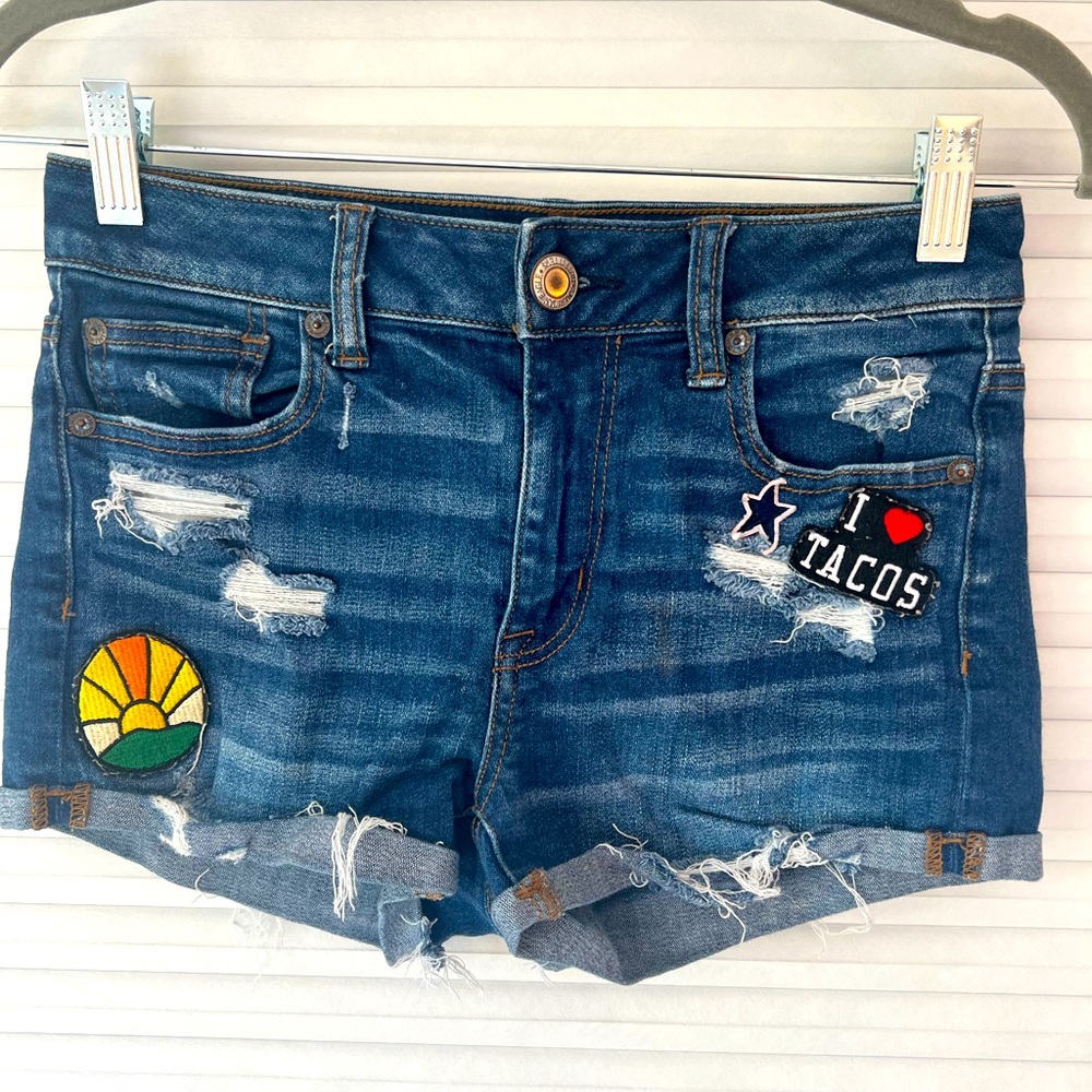 American Eagle Shortie Jean Shorts with Patches Size 2